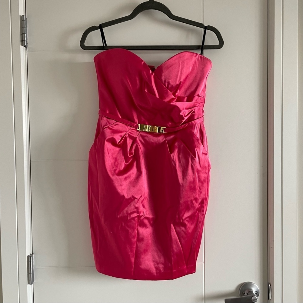 BEBE Satin Sweetheart Strapless Dress